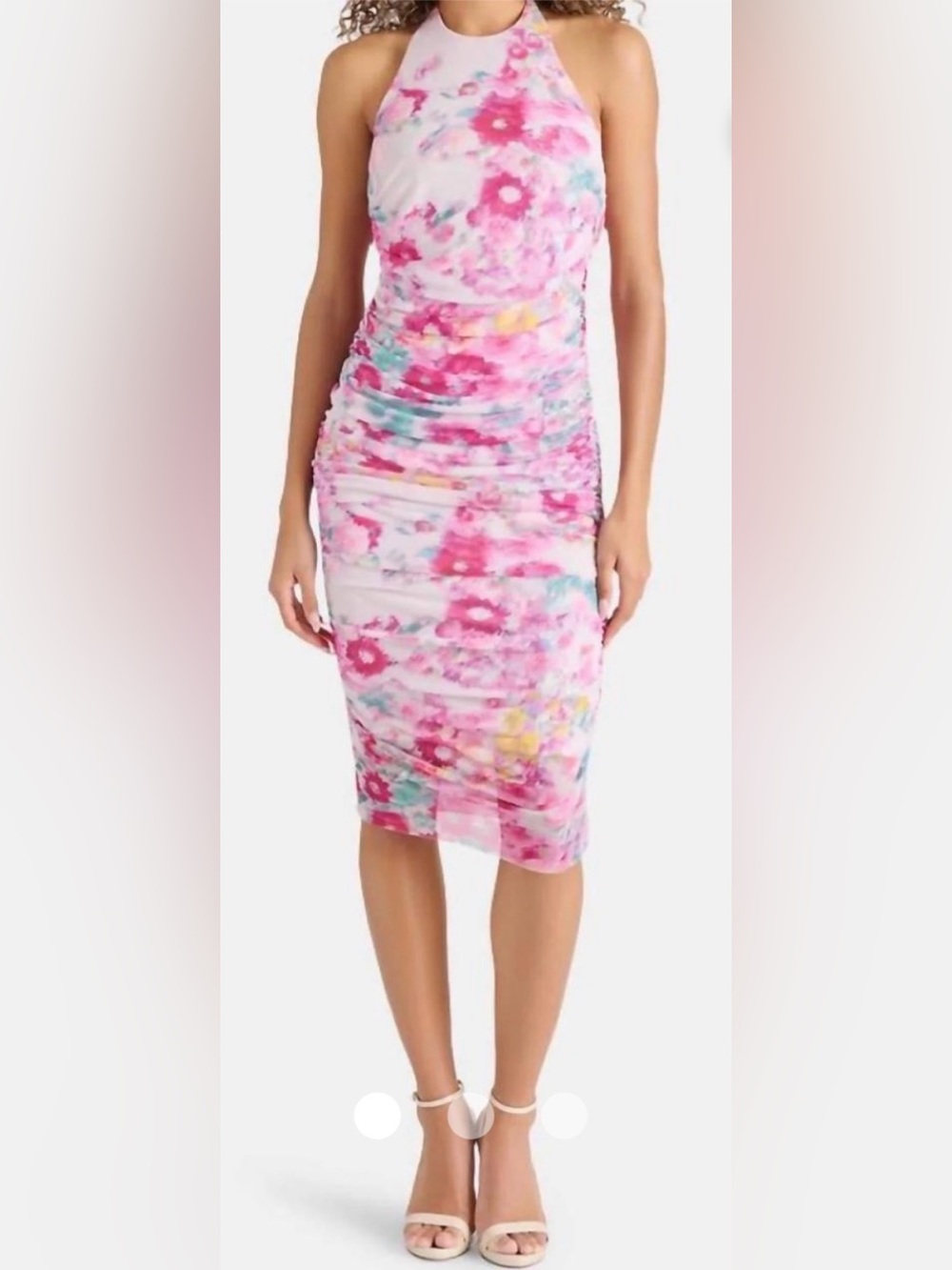 Steve Madden Pink Floral Halter Ruched Midi Dress
